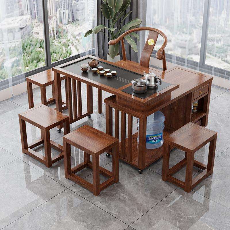 椅实木旋转茶桌米阳台小型移OFG动.户米桌组合橡胶木带炉