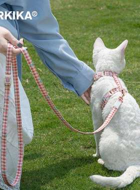 遛工字型猫咪牵258引绳防挣脱外专脖用不勒可调出节小幼猫背带