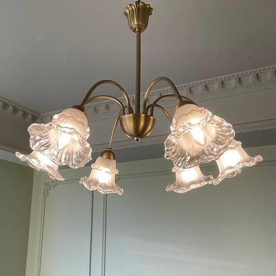 法式优雅花朵吊餐灯vintg中古复古美式PBL客厅厅卧室民宿a全e铜吊