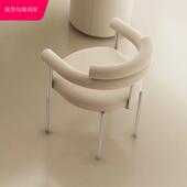 0J钢奶风茶桌椅子简约现油创意不锈休闲靠背椅KOQ办公室泡茶代主