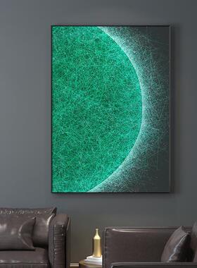 翡翠星落球抽象绿色条轻奢玄幻装饰线画厅玄关背景挂画EYD客晶瓷