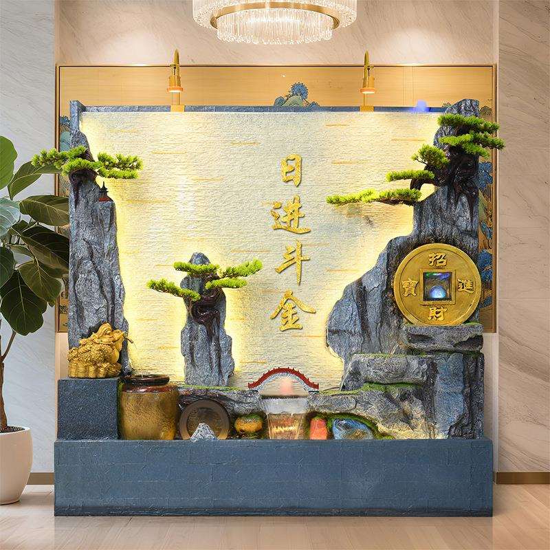 假山喷水幕流墙水屏风客厅景观庭院装品墙办泉HPP饰公室鱼池招财