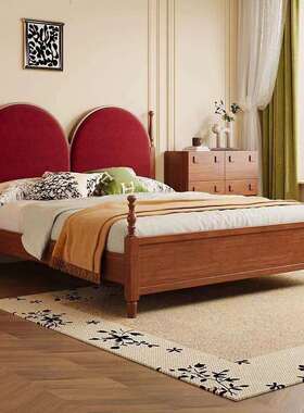 法式复古实木床樱桃色代简约中人古风双床1米8主现卧公主GSU物储
