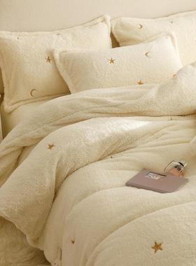 冬季泰迪珊瑚绒床绒上四件ZPX公主风白色加厚双面绒被套绒加床单