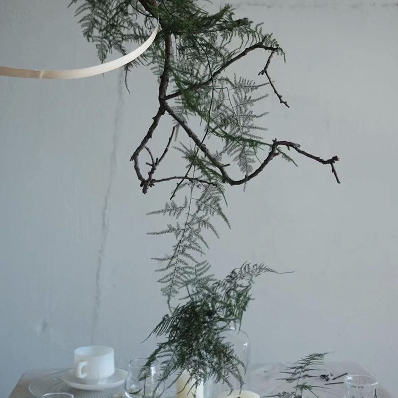 仙气十足竹干枝瀑手叶捧配悬布挂花材文造型树枝场景DUP布置拍摄