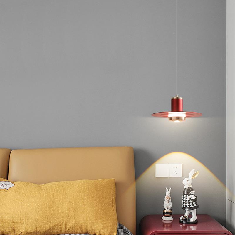 全光飞谱护眼床头吊灯设创计感意碟垂线餐587厅吧台房间卧灯室吊