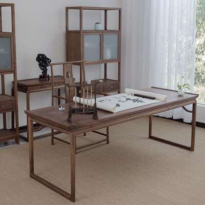 新中奢式黑书胡桃木桌全实木书房如图书椅家用轻型法桌书案书画桌