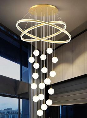 灯约跨境现代20682简ld灯具e别墅客厅吊轻奢圈圈灯复式楼中空水晶