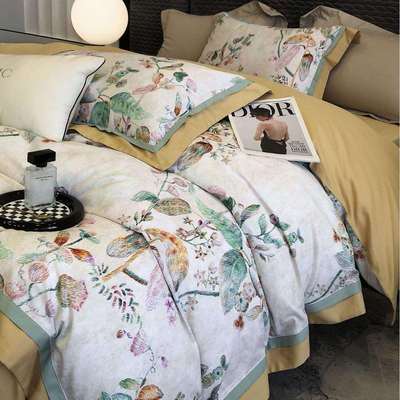 美式奢高支高密绒棉磨毛纯棉床四件套数码轻AYQ印花被套秋冬保暖