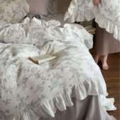 母婴A全棉皱皱双层四件套纯类棉法式 复纱古公主碎NAZ花荷叶边被风