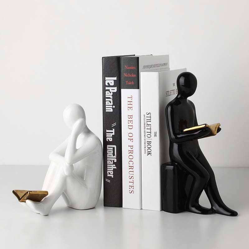 驼峰陶瓷现代简约黑白工艺品创意抽象人物书档酒柜电视柜装饰摆件