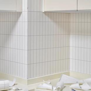 自粘TTmhhfhx加厚仿瓷砖壁纸防水纹防油墙贴奶油厨新房奶改造翻白