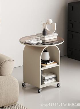 可移动带客厅沙边几玻B179璃发小茶红几网简轮易小圆桌小户型创意