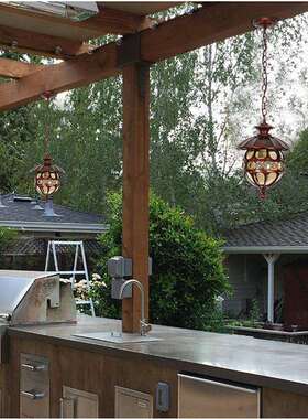 美式吊灯户NMW外防水锈庭防院灯具走廊过阳别台道灯室外墅花园小