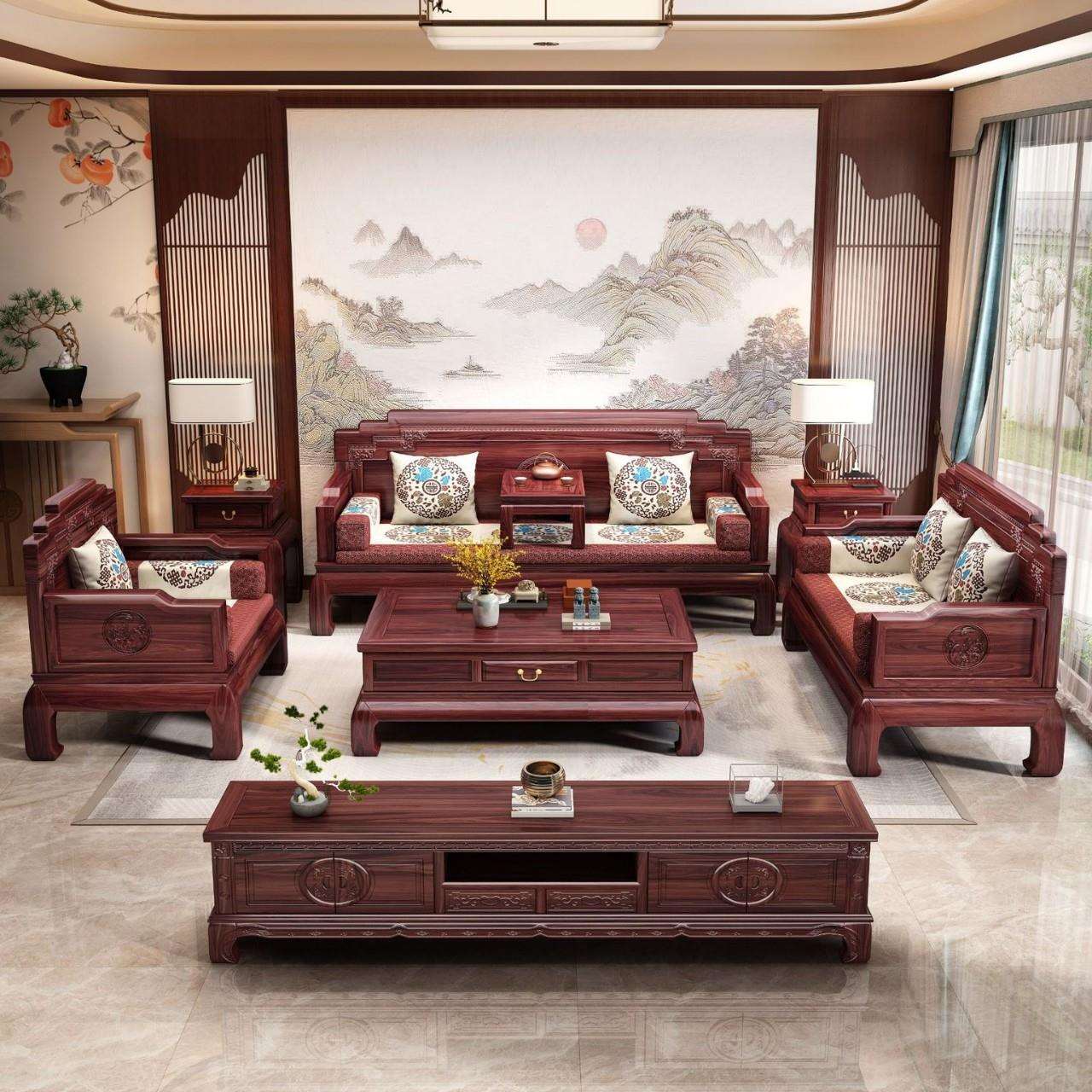 套新中式澳合洲酸枝木实木沙发组VBS两客厅大小户型古典用全别墅