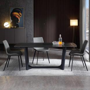 代极黑色岩板餐桌椅小户型家用长方现形饭台用642餐厅吃饭商桌简