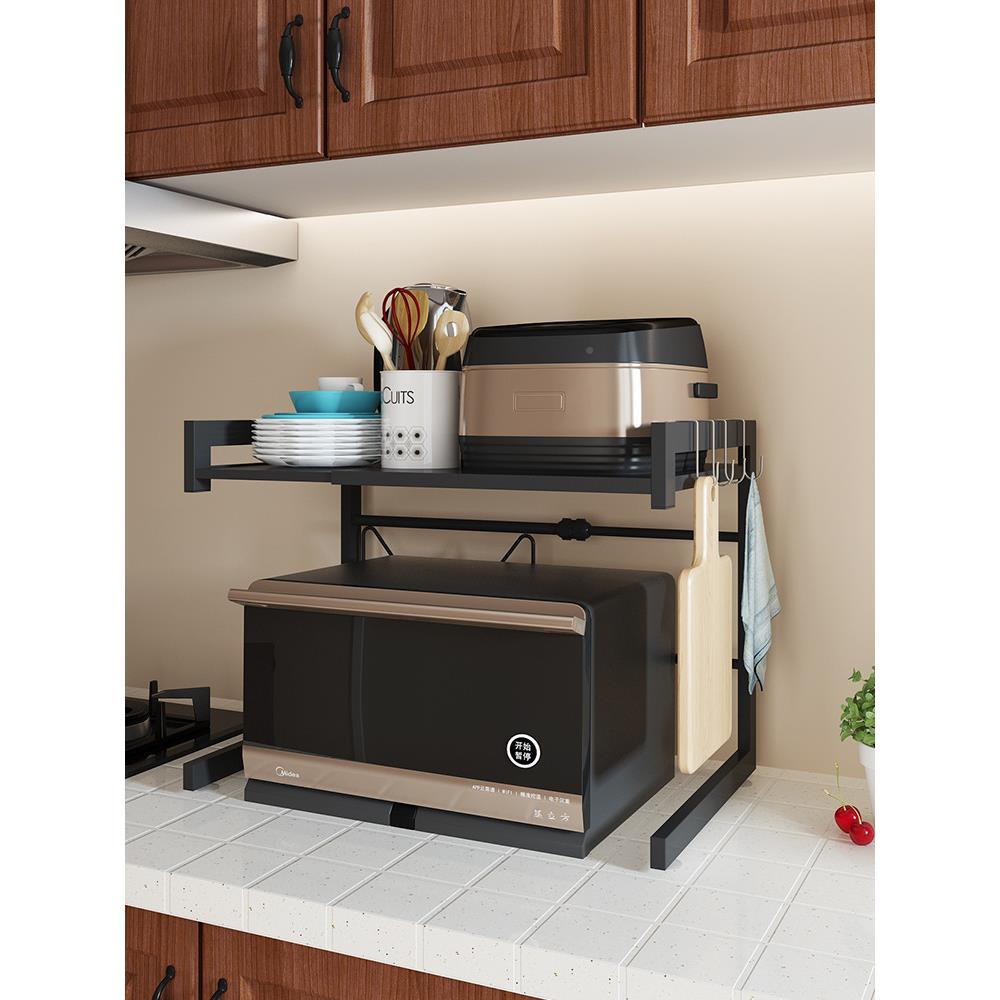 料黑物色厨房微波炉置物架可伸缩落地12311层储架收纳用品调双烤