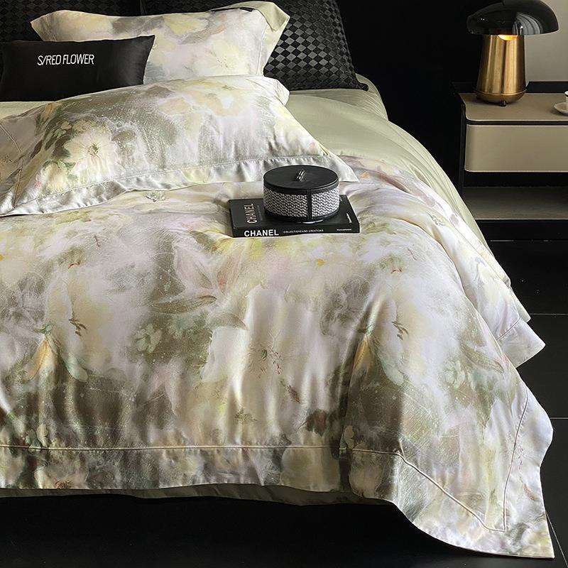 法式100S数码印花长绒棉件套轻四奢纯XHH秋冬床被棉套全棉床上单