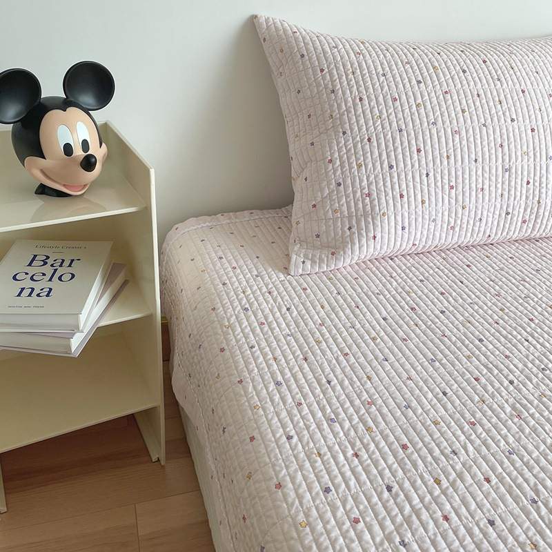 韩风小星星绗缝夹棉单人床盖两件套双面纯棉加厚床单软垫榻榻米++