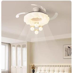 455餐厅代隐形现代卧简约奶0油风225新款 室吸顶一体电机现风扇灯