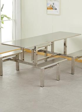 员加厚不锈6钢餐QL81688食堂餐桌工餐厅快餐桌学校饭堂连体4人人8