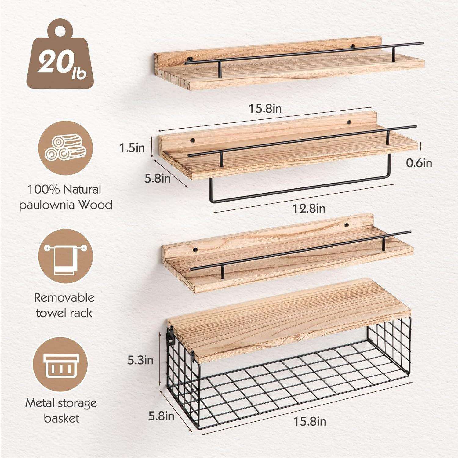 墙上置物架浴室储物架Floating Shelves铁艺壁挂隔板木质浮动架