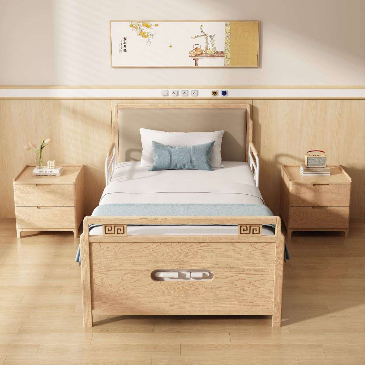 老人助起手摇防护床多功能电动床养老院适老自理床病人专用床家具