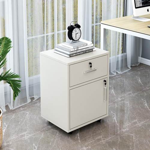 公室带锁木质落地动文件柜009带轮资物料柜储移动办矮柜桌移下小