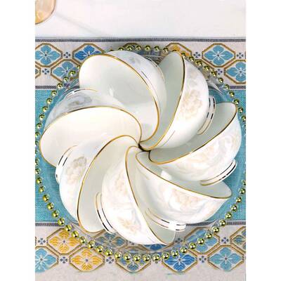 2景陶德镇瓷餐具碗家用05新款过年防烫高脚碗4/H15826/10个饭2碗