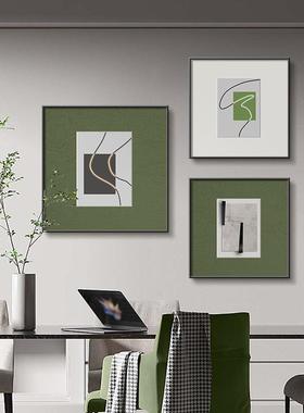 餐色厅术装饰画抽象艺大气极简线条黑绿正方形74115客厅壁画饭厅