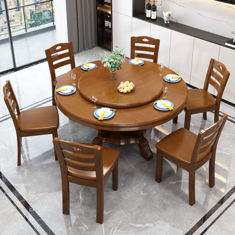 实木餐桌椅2025新款酒店圆形餐桌10人家用吃饭桌大圆桌带旋转转盘