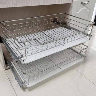 厨房式 04不锈钢缓冲抽屉柜双层调拉篮橱460内置物收纳沥水料碗碟