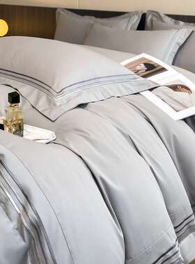 A类极简酒用店风00支2长QJX绒棉全四件套纯棉被套床笠棉款民宿床