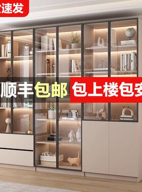 书柜用带玻PFS59658门客家整厅璃一体墙现代轻奢可订储物柜可订书