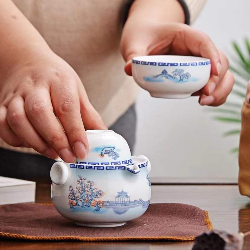 便携式旅行茶具小套装户外包复古骨质瓷功夫泡茶壶茶杯简易快客杯