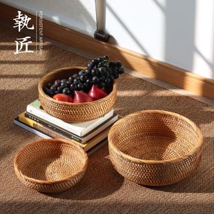 越南藤编水果篮收纳筐置物筐桌面果盘客厅家用托盘纯手工筐子圆形
