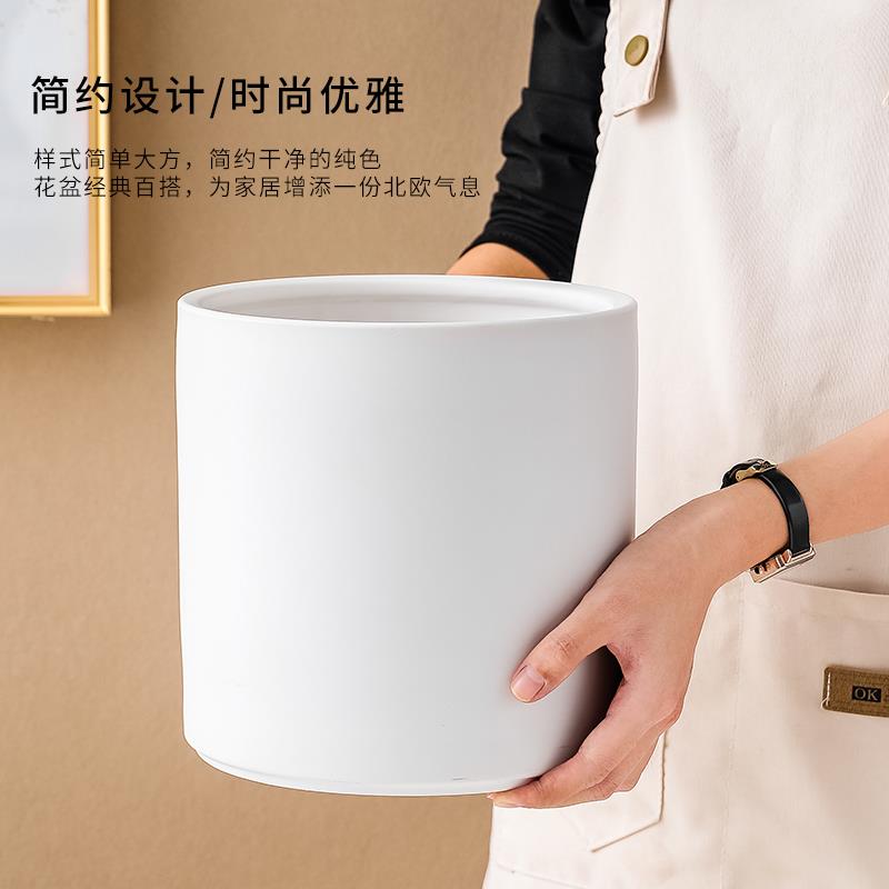 大码陶瓷花盆简约亚光白色直筒型绿植盆栽花卉蝴蝶兰惠兰盆大号盆