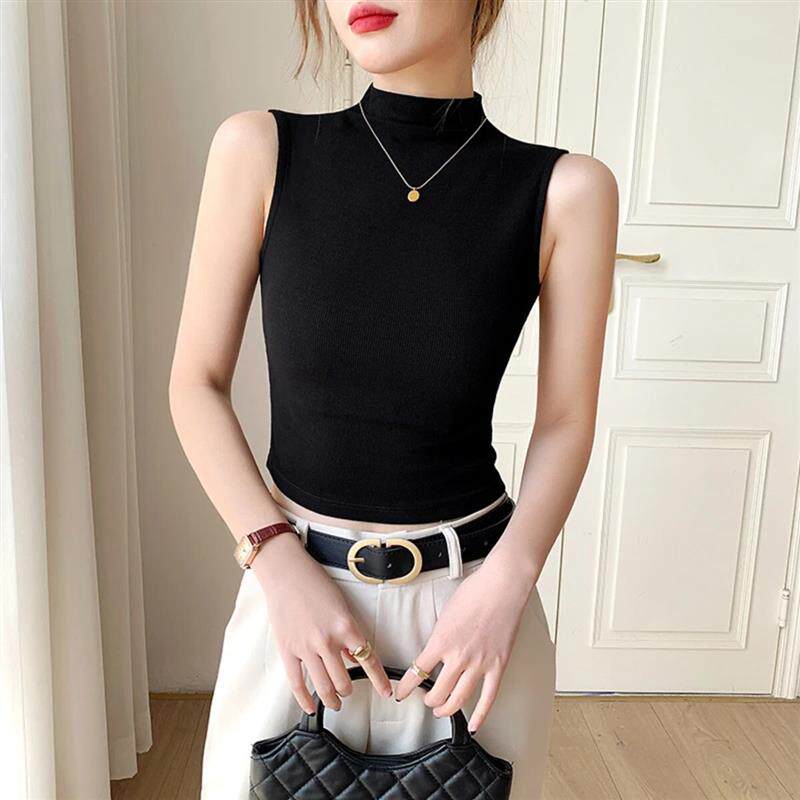 汇鑫LIST黑色半高领吊带背心女内搭春夏季坎肩外穿打底针织上