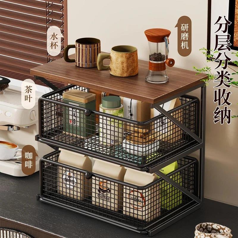 冰柠呷桌面置物架抽屉式多层防尘水杯架子整理收纳盒面茶包水杯