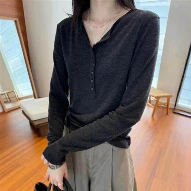 2洛薇甄选舒适套头长袖T恤女春秋新款休闲好穿百搭显瘦打底衫上衣