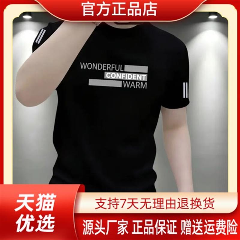 Amphelisia夏季新款重磅短袖T恤男士百搭休闲半截袖圆领潮流印花
