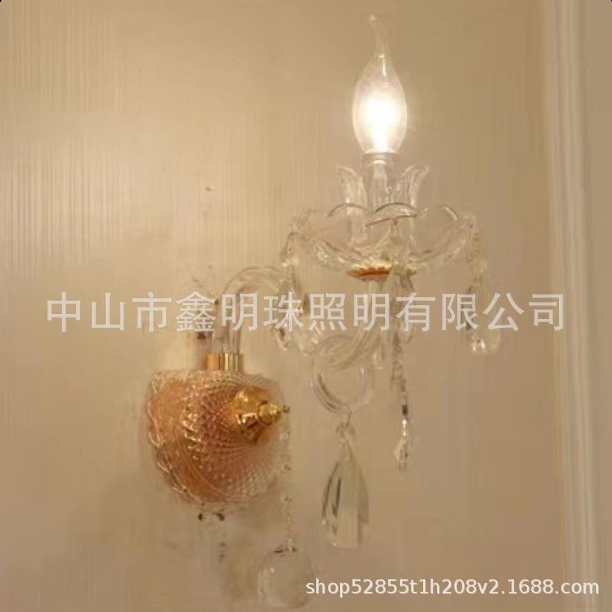 新款时尚欧式水晶壁灯卧室温馨床头台灯酒店过道灯客厅背景墙壁灯