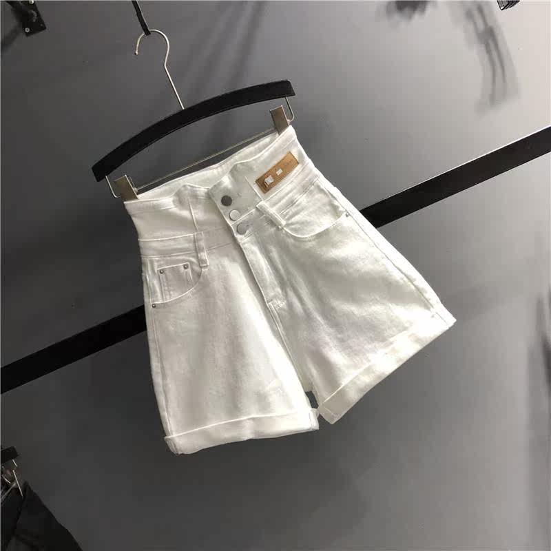 【折扣价】欧货2025夏季新款白色超高腰弹力卷边牛仔短裤女显瘦a