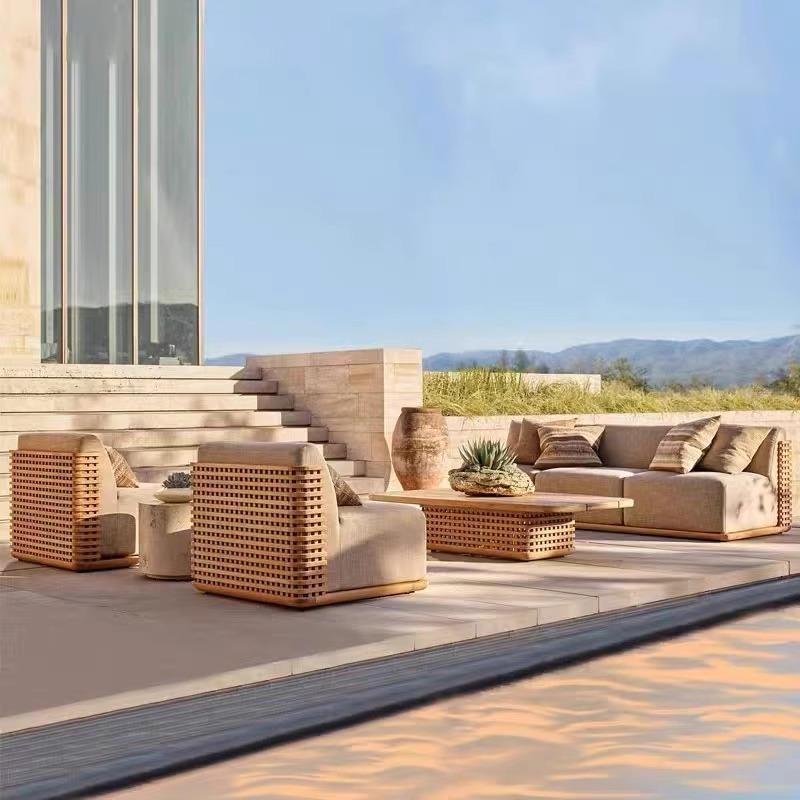 北欧户外柚木沙发庭院别墅度假村全柚木户外沙发茶几组合防水家具