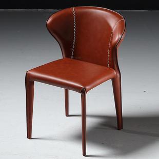 组合意式 马鞍皮椅子简约家用奶油风设计师餐椅轻奢餐厅极简餐桌椅