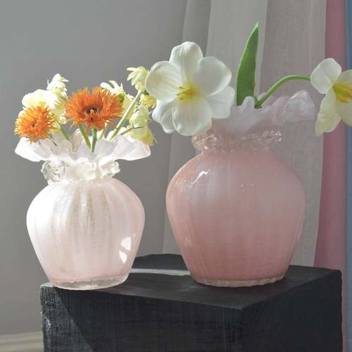 现代简约粉色玻璃花瓶家居装饰高级感插花水养花玄关餐桌客厅摆件