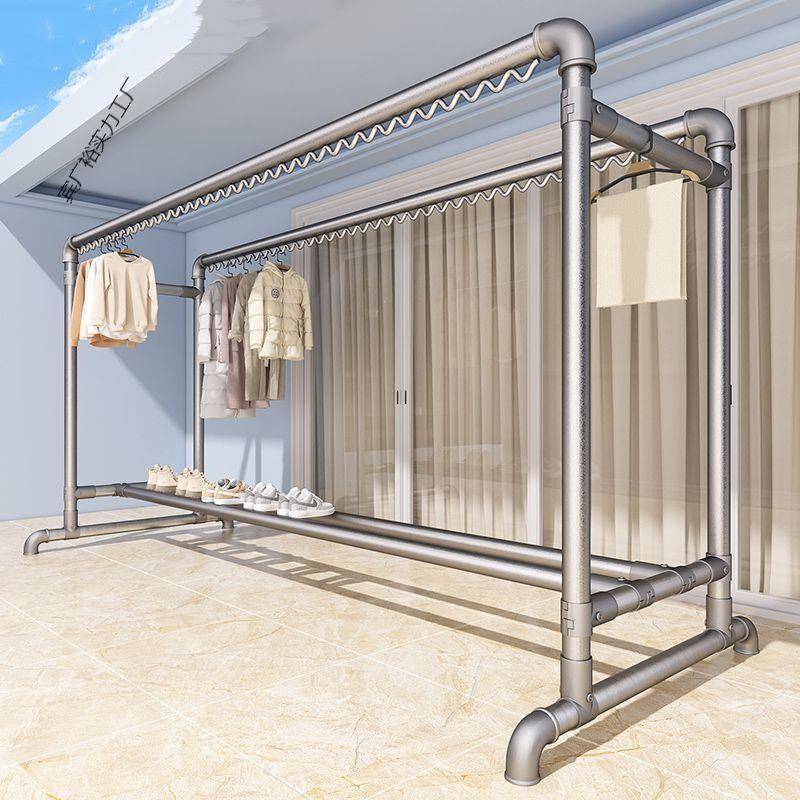 特粗加厚双排晾衣架落地家用阳台挂衣户外双杆水管凉衣晒被子
