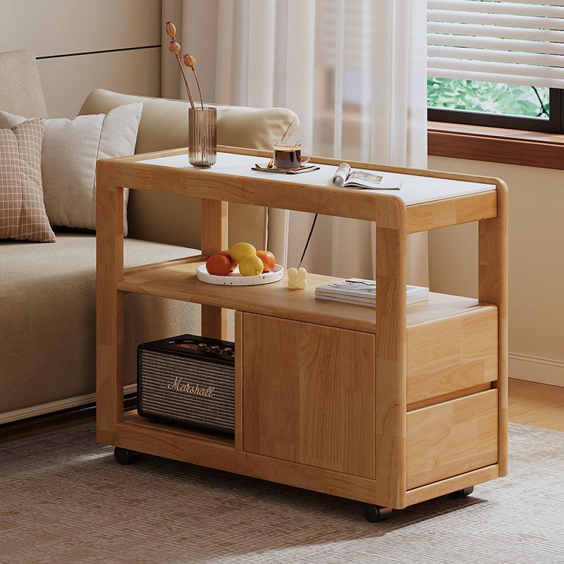 实木沙发边柜岩板侧边几带轮北欧小户型客厅可移动小茶几床头柜