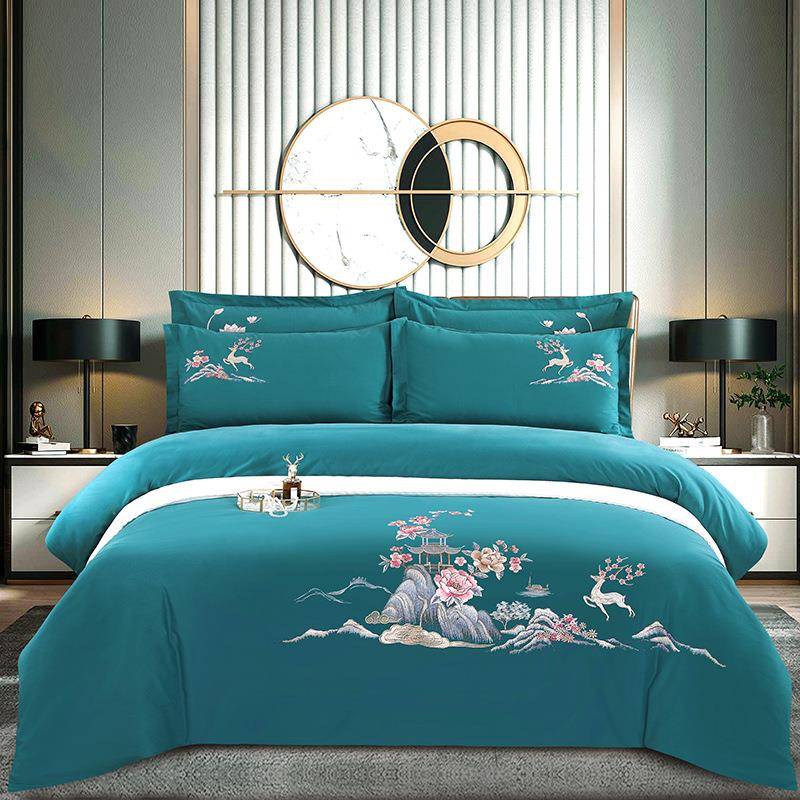 2023年全棉120支磨毛绣花四件套直销秋冬纯棉床单床上用品