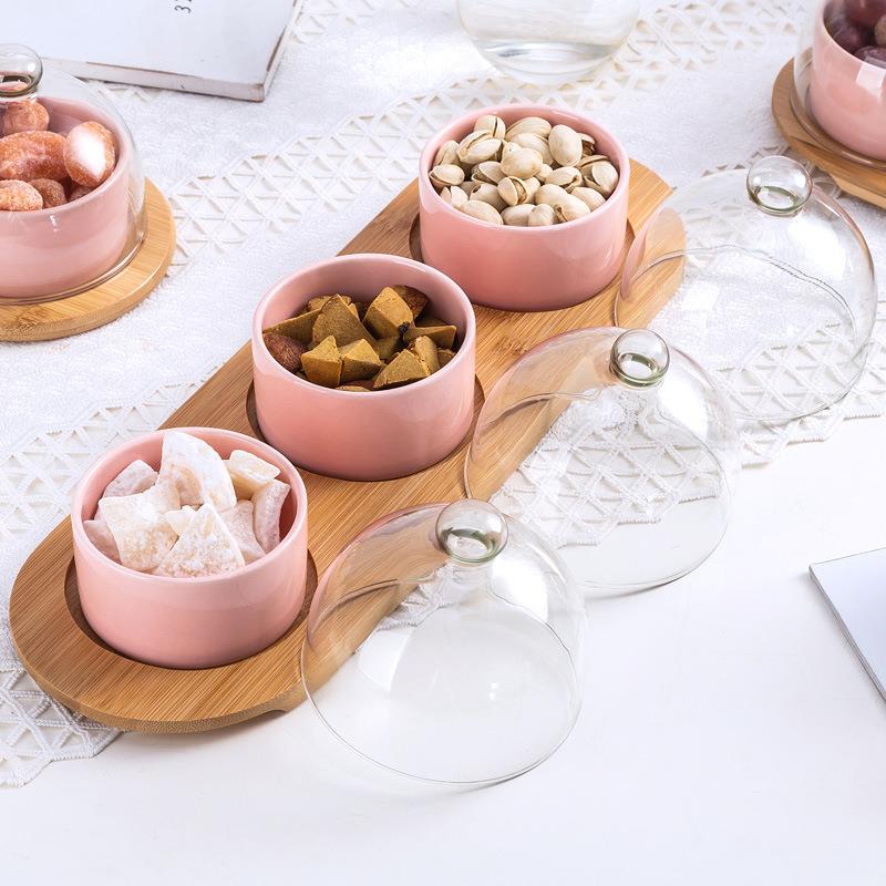 音乐餐吧创意拼盘干果盘水果拼盘沙拉碗甜品盘三件套玻璃盖小吃碗